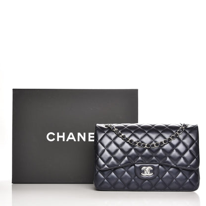 Chanel Metallic Lambskin Quilted Jumbo Double Flap Navy 8 of 8