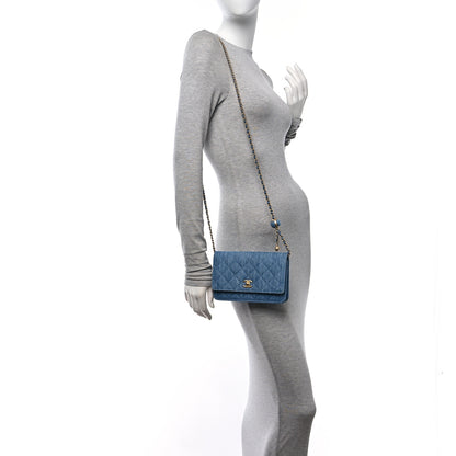 Chanel Denim Quilted CC Pearl Crush Wallet on Chain WOC Blue 3 of 10