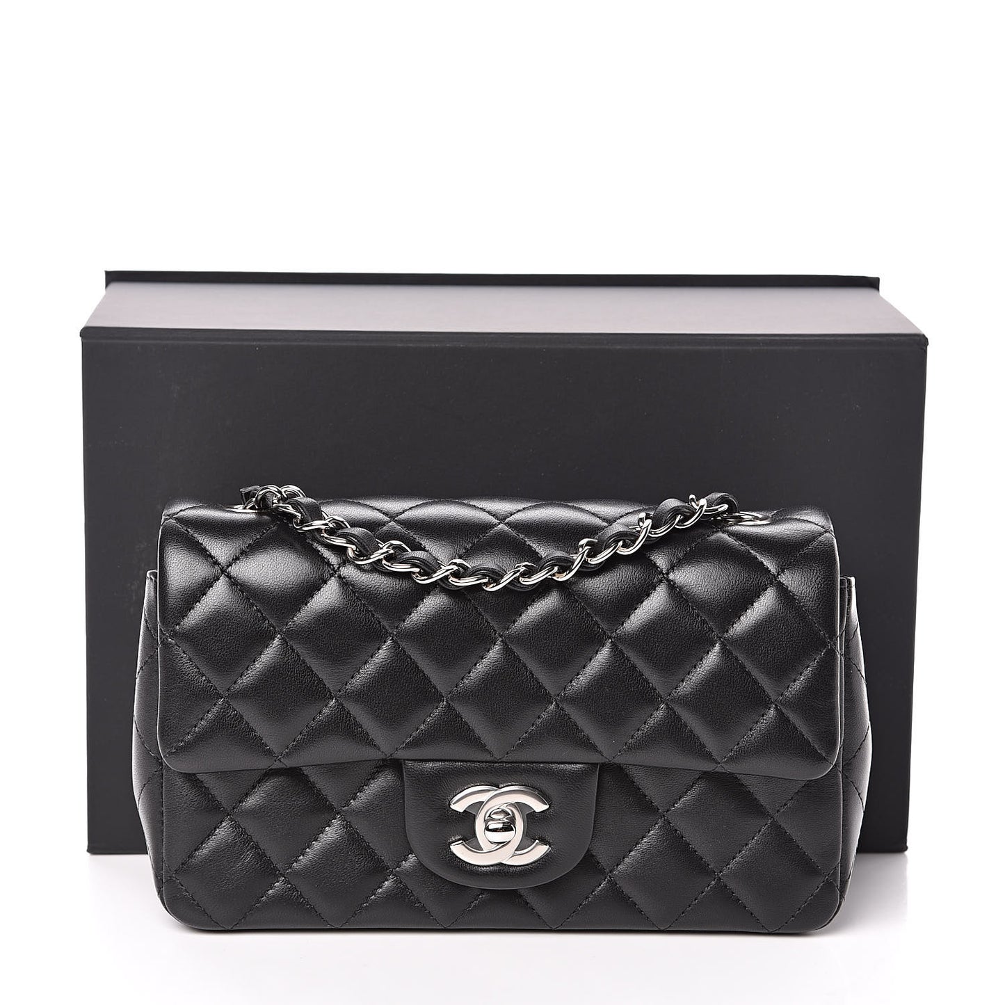 Lambskin Quilted Mini Rectangular Flap Black