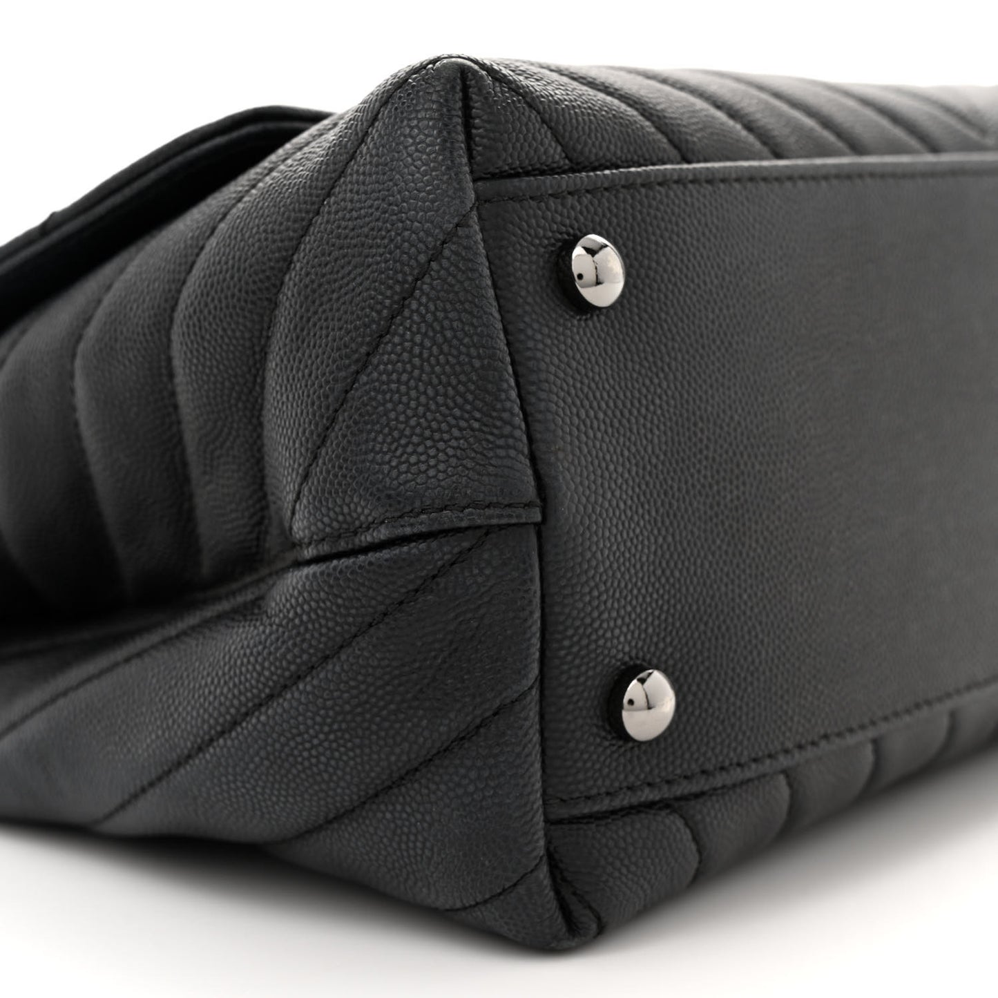 Caviar Chevron Quilted Small Coco Handle Flap Dark Grey