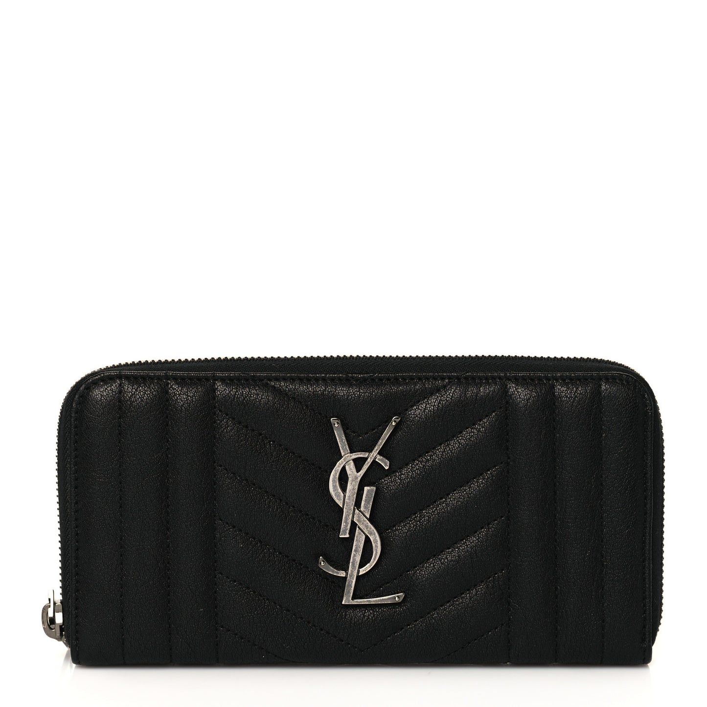 Sheepskin Tri-Quilt Monogram Zip Around Wallet Black