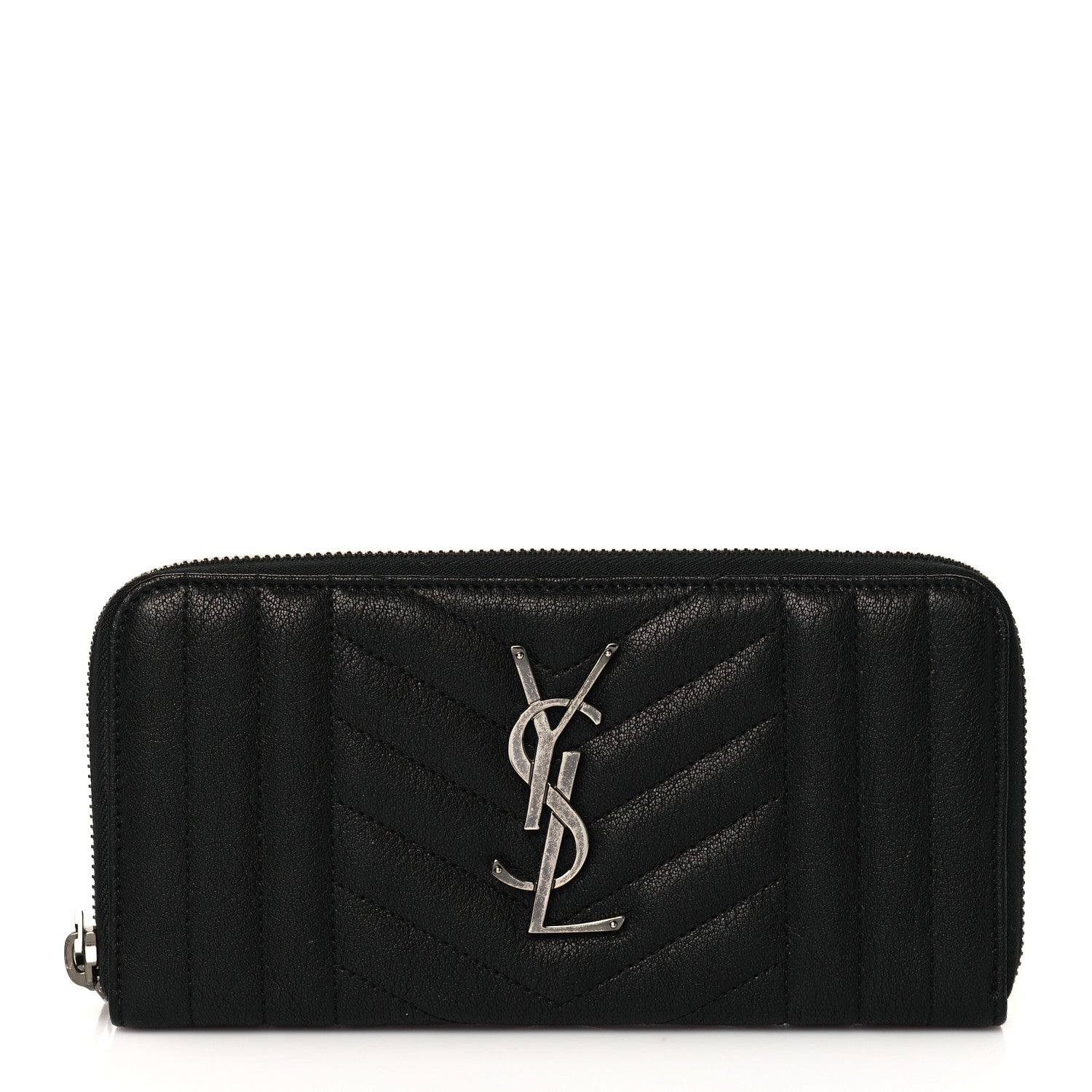 Saint Laurent Sheepskin Tri-Quilt Monogram Zip Around Wallet Black 1 of 9