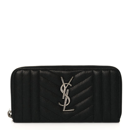 Saint Laurent Sheepskin Tri-Quilt Monogram Zip Around Wallet Black 1 of 9
