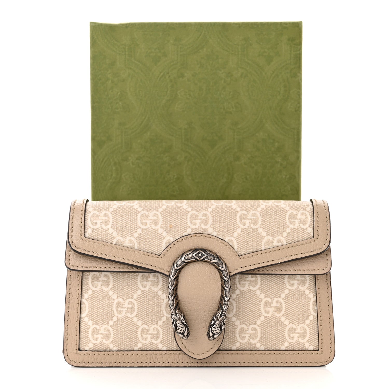 Gucci GG Supreme Monogram Textured Dollar Calfskin Super Mini Dionysus Shoulder Bag Beige Mystic White Oatmeal 10 of 10