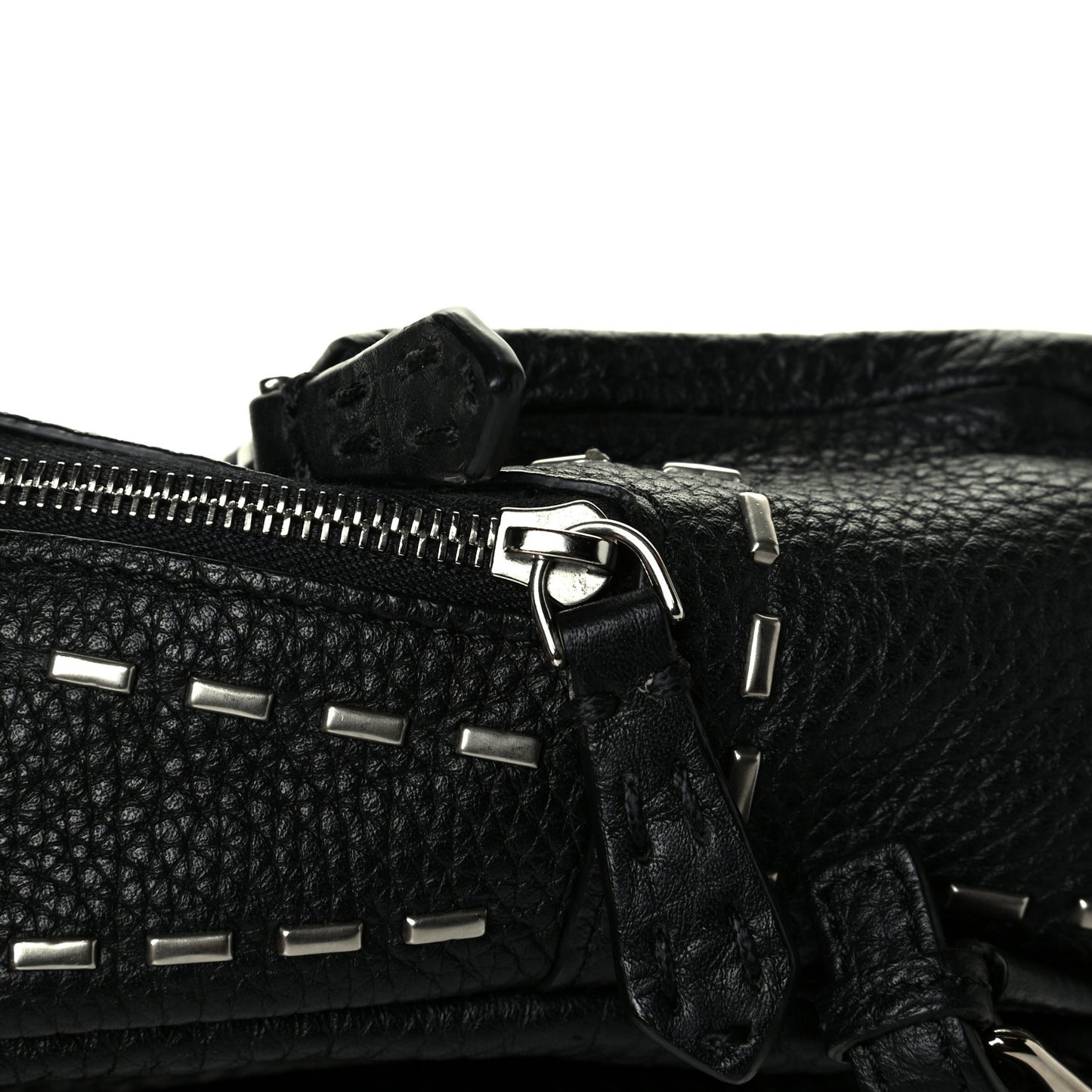 Cuoio Romano Metal Stitch Mini Backpack Charm Black
