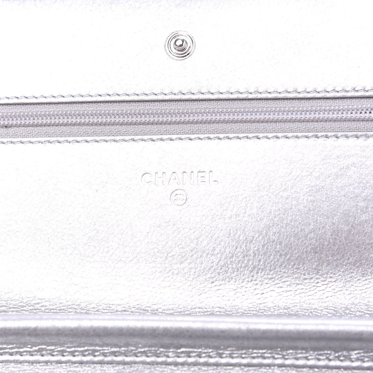 Metallic Lambskin Chevron Wallet On Chain WOC Silver