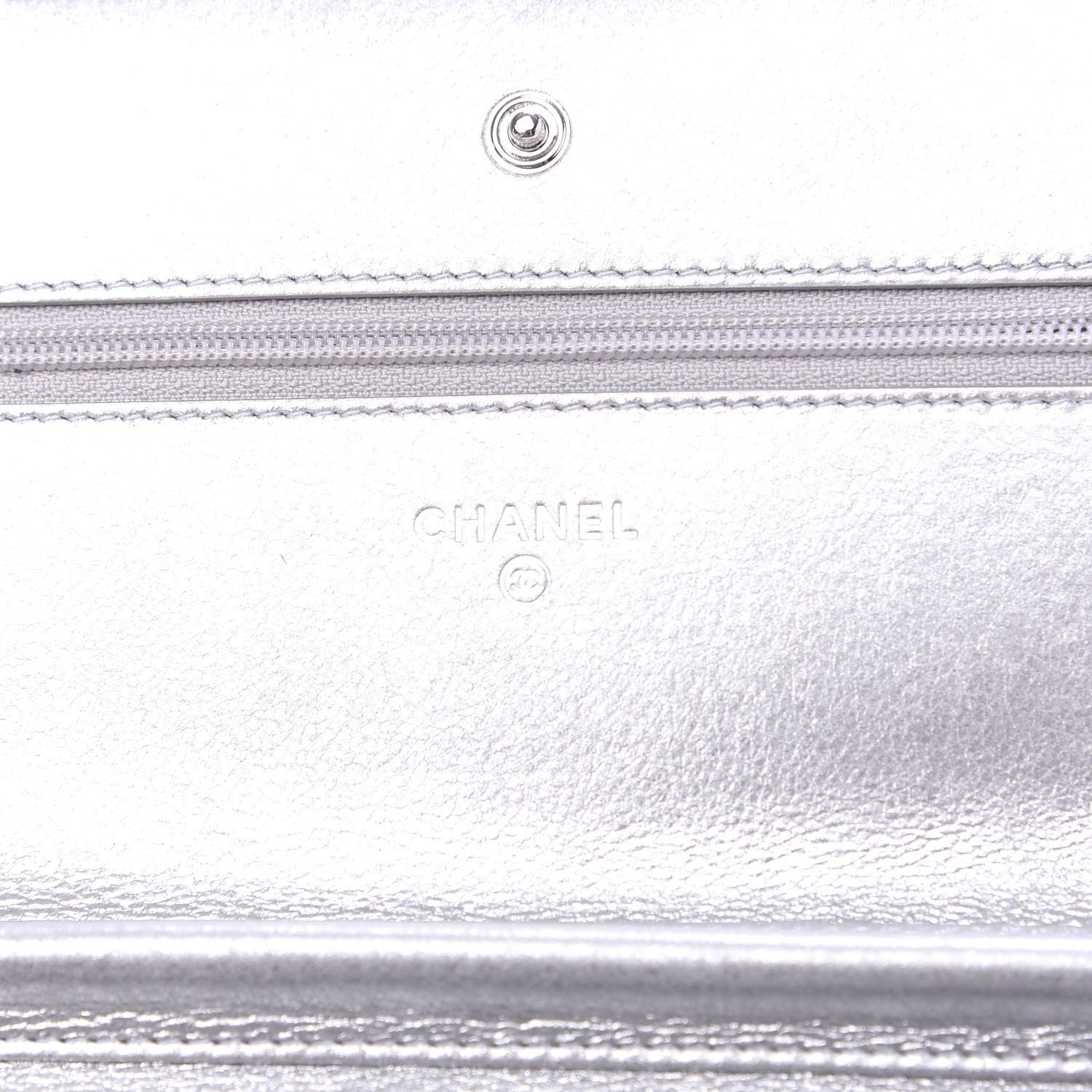 Chanel Metallic Lambskin Chevron Wallet On Chain WOC Silver 8 of 11