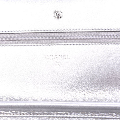 Chanel Metallic Lambskin Chevron Wallet On Chain WOC Silver 8 of 11