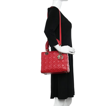 Christian Dior CHRISTIAN DIOR Lambskin Cannage Medium Lady Dior Red 2 of 10