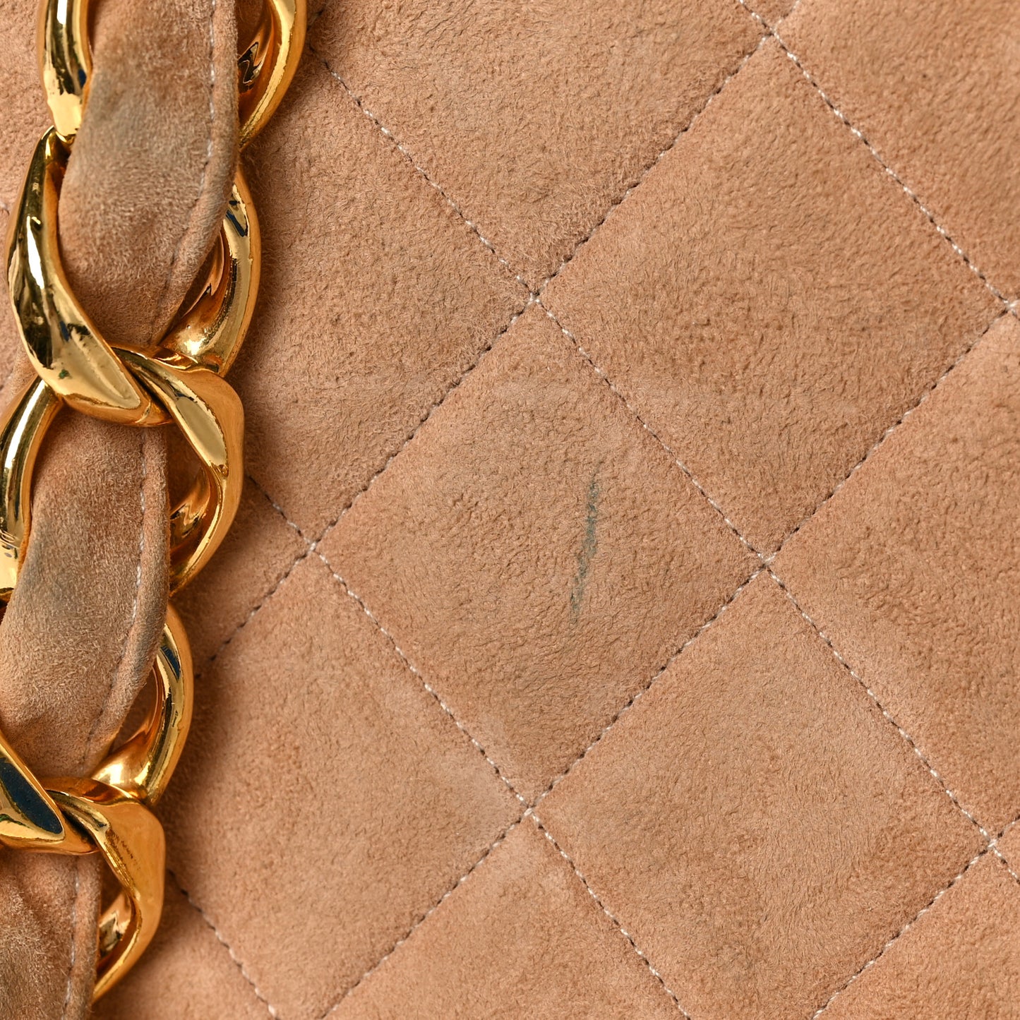 Suede Quilted CC Timeless Shopping Tote Beige