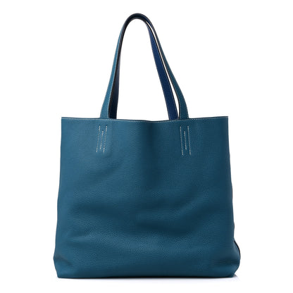 Hermes Taurillon Clemence Double Sens 36 Reversible Tote Deep Bleu Vert Bosphere 9 of 13