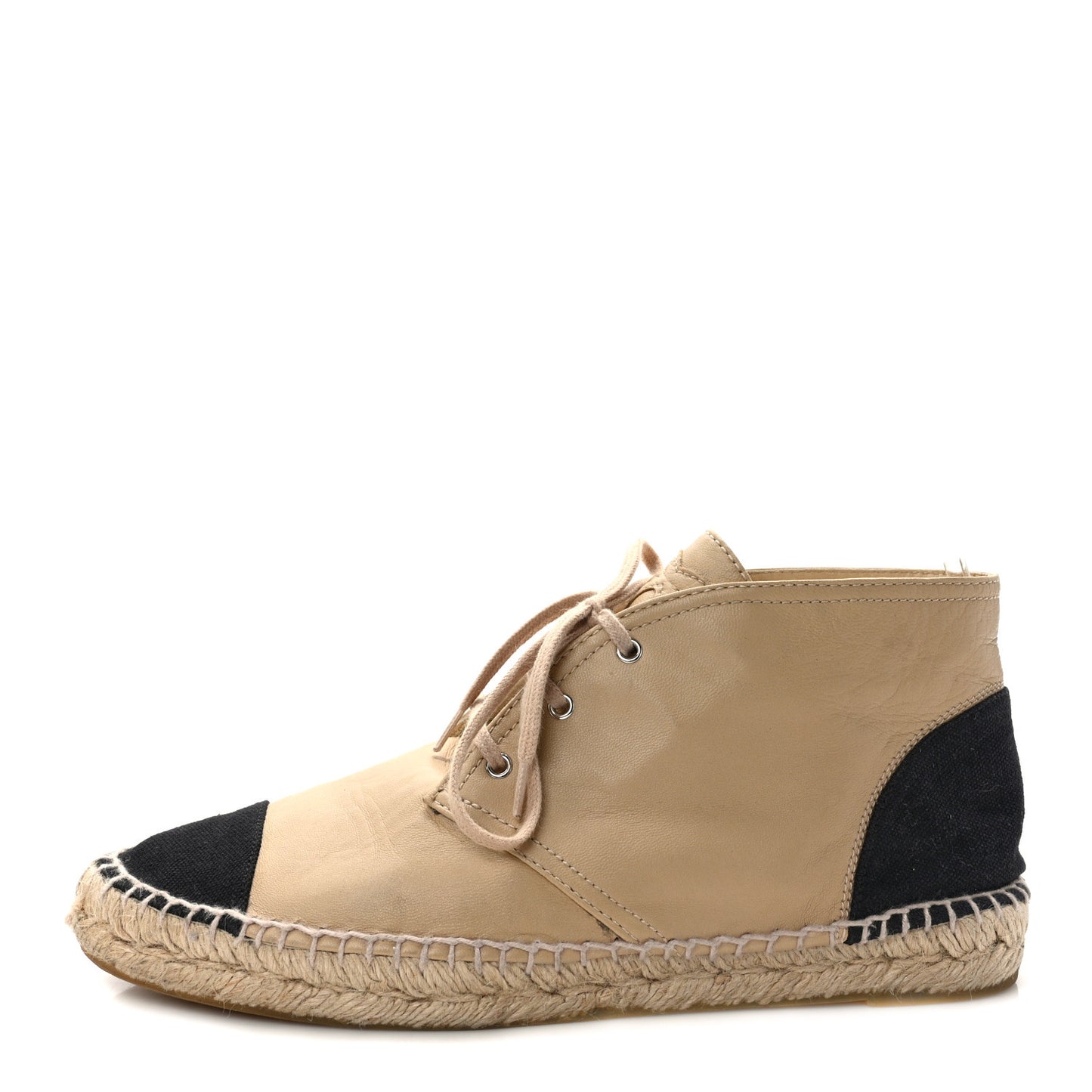 Lambskin Canvas Cap Toe Lace Up Espadrilles 40 Dark Beige Black