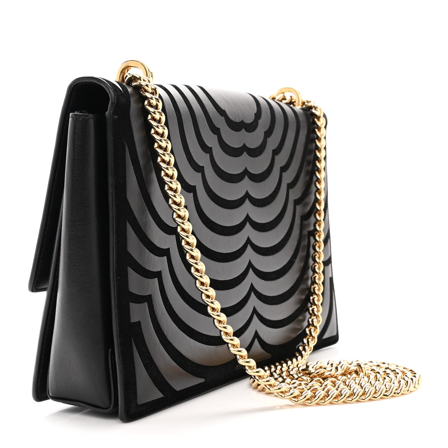 Calfskin Suede Vara Bow Chain Flap Crossbody Black