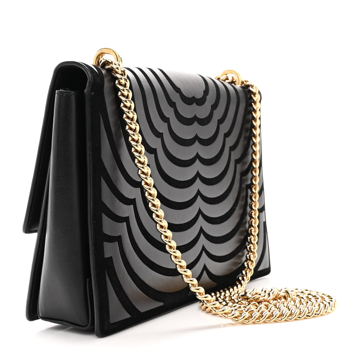 Salvatore Ferragamo Calfskin Suede Vara Bow Chain Flap Crossbody Black 3 of 15