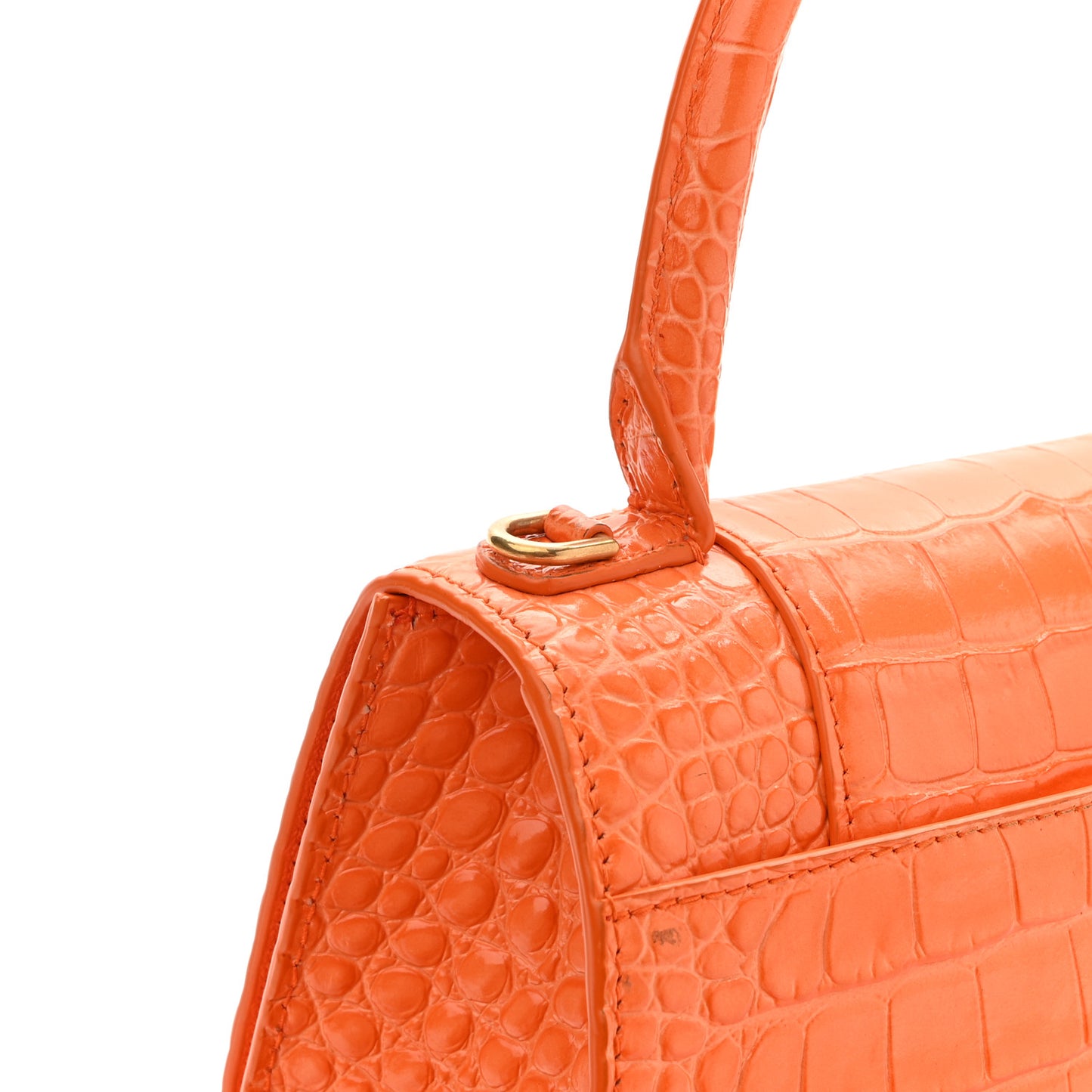 Shiny Calfskin Crocodile Embossed Small Hourglass Top Handle Bag Orange
