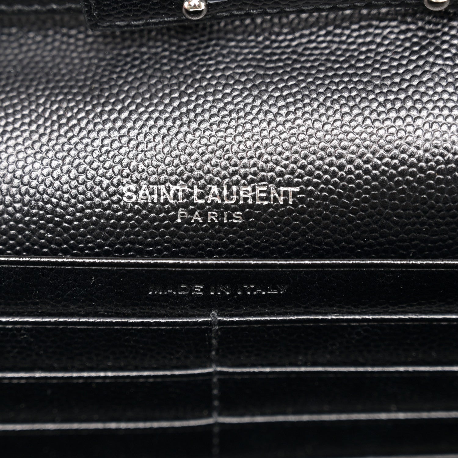 Saint Laurent Grain De Poudre Matelasse Chevron Monogram Chain Wallet Black 6 of 9