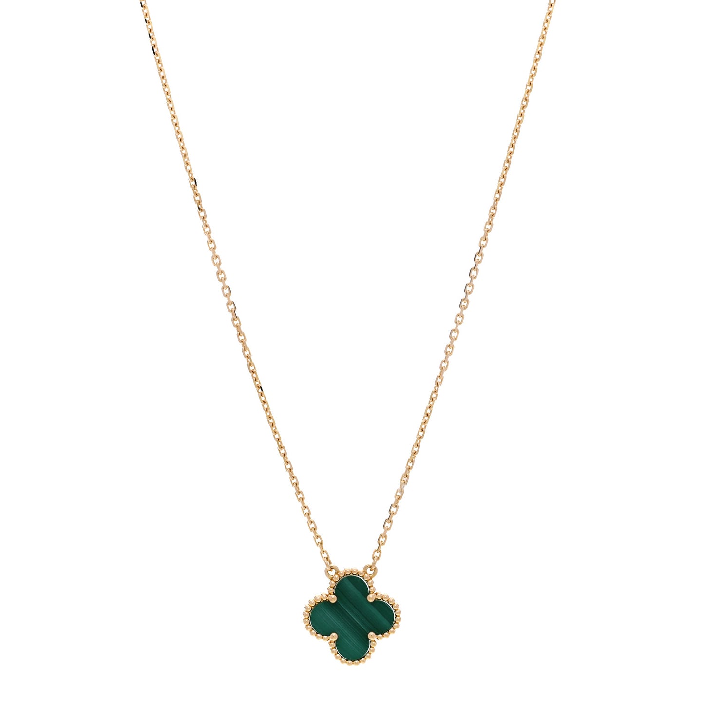 18K Yellow Gold Malachite Vintage Alhambra Pendant Necklace