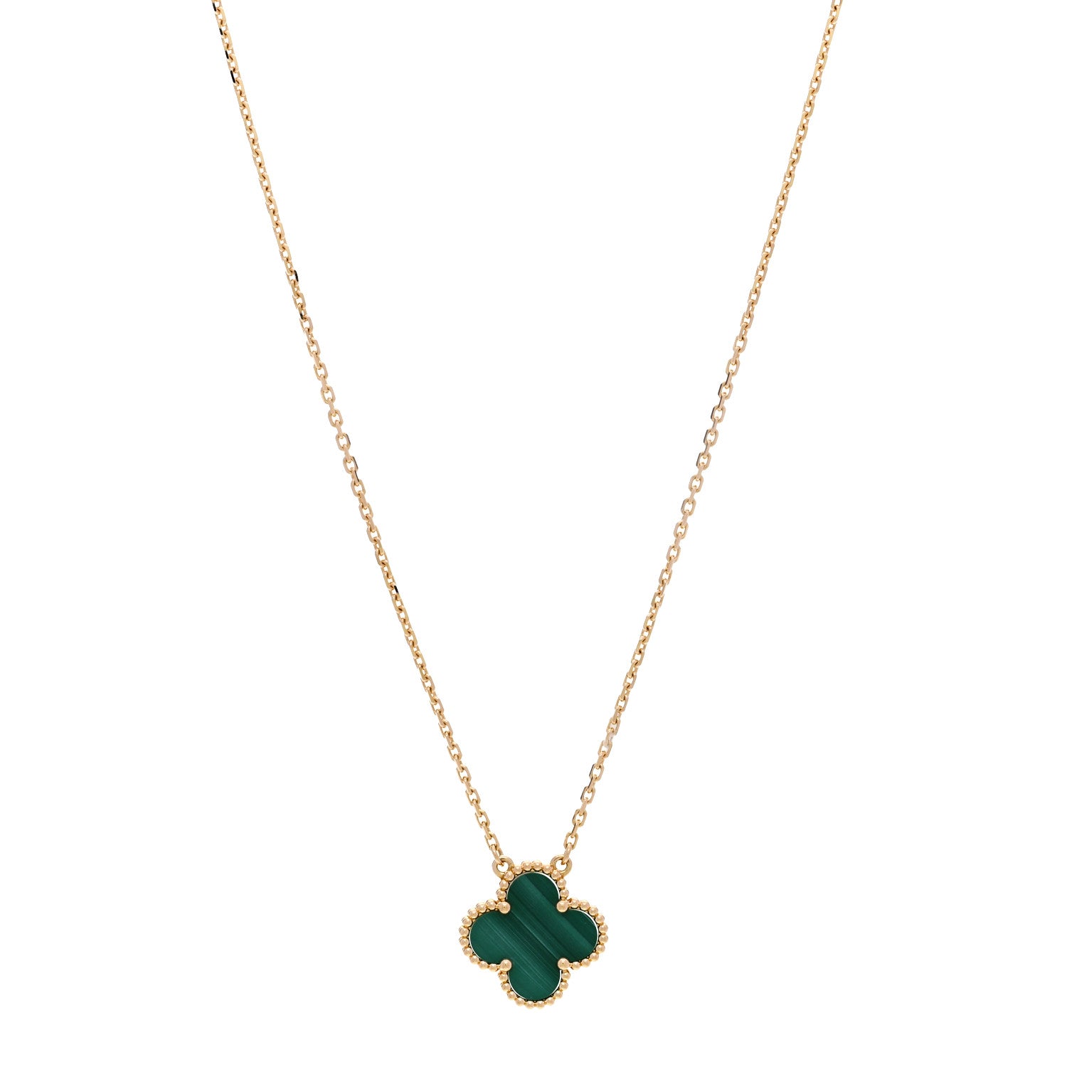 Van Cleef & Arpels 18K Yellow Gold Malachite Vintage Alhambra Pendant Necklace 1 of 5