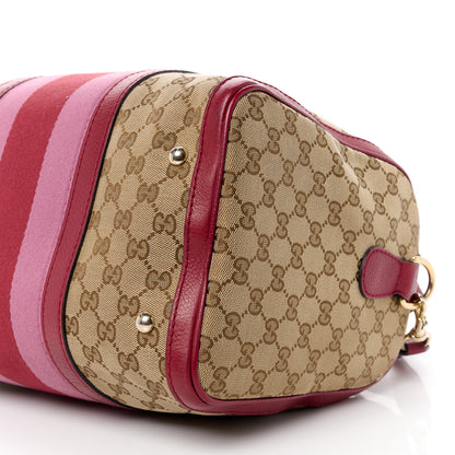 Gucci Monogram Cellarius Calfskin Vintage Web Medium Boston Beige Ebony Soft Burgundy Peonia Flower 13 of 15