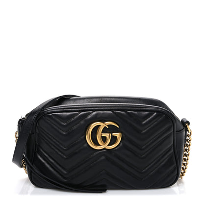 Gucci Calfskin Matelasse Small GG Marmont Chain Shoulder Bag Black 1 of 10