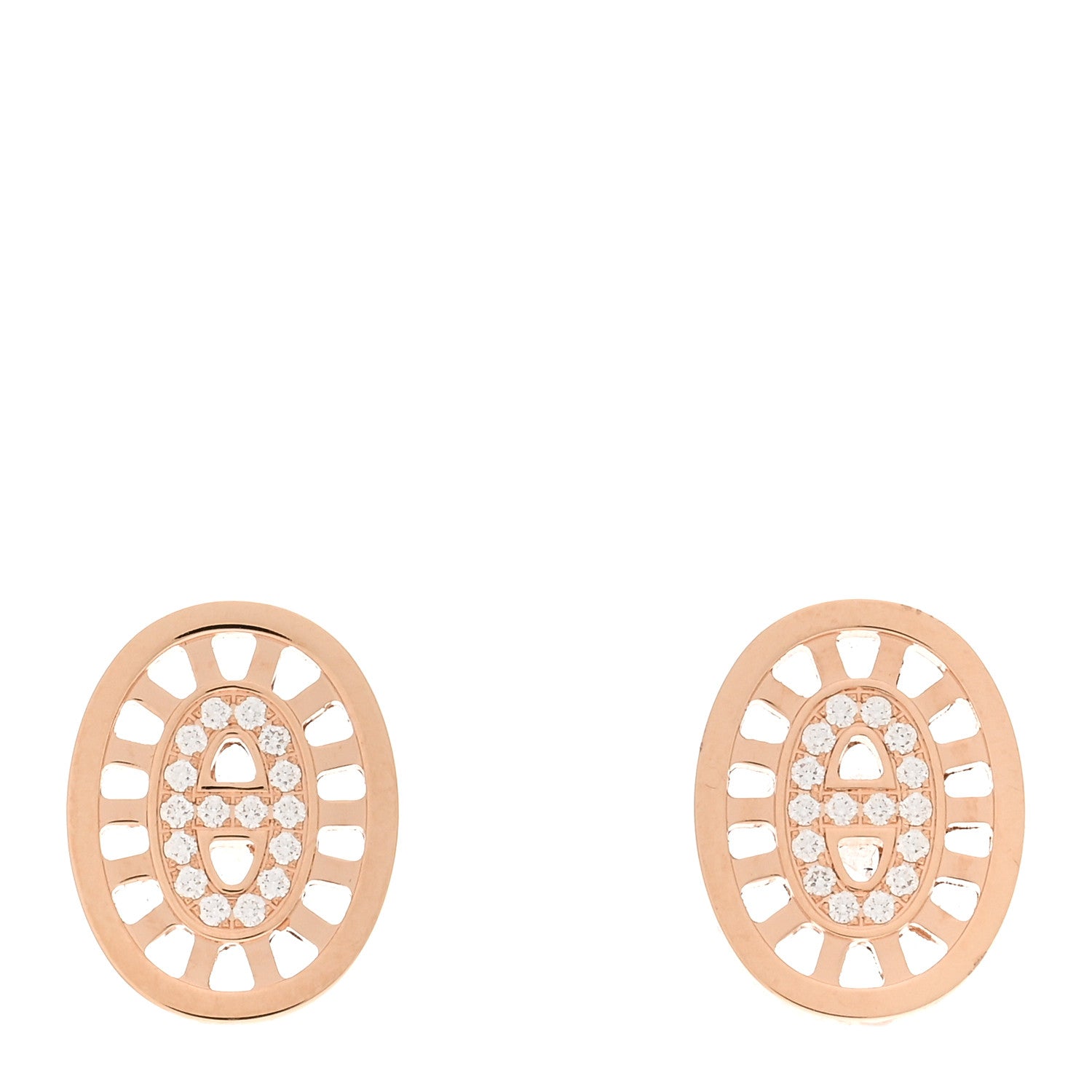 Hermes 18K Rose Gold Diamond Chaine d'Ancre Divine Stud Earrings 1 of 5