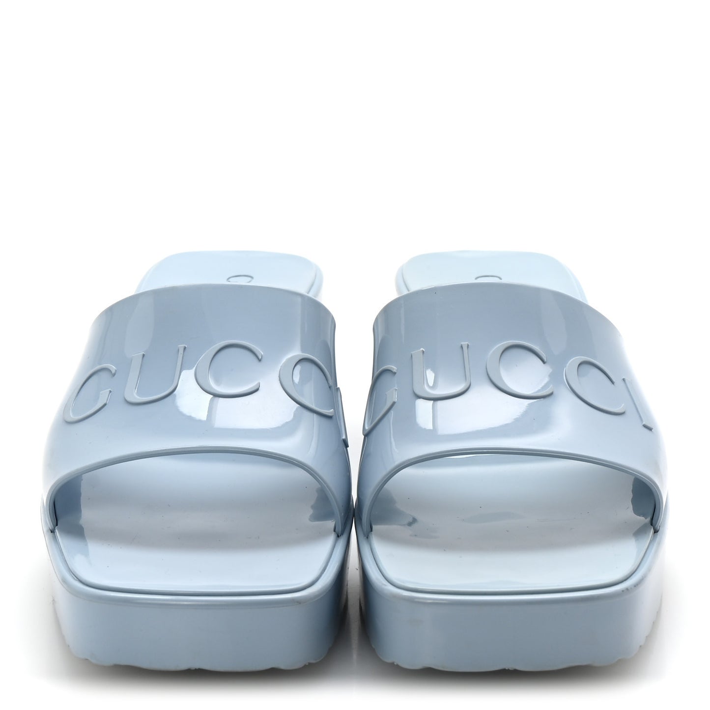 Rubber Gucci Logo Womens Platform 20/60mm Slide Sandals 36 Porcelain Light Blue