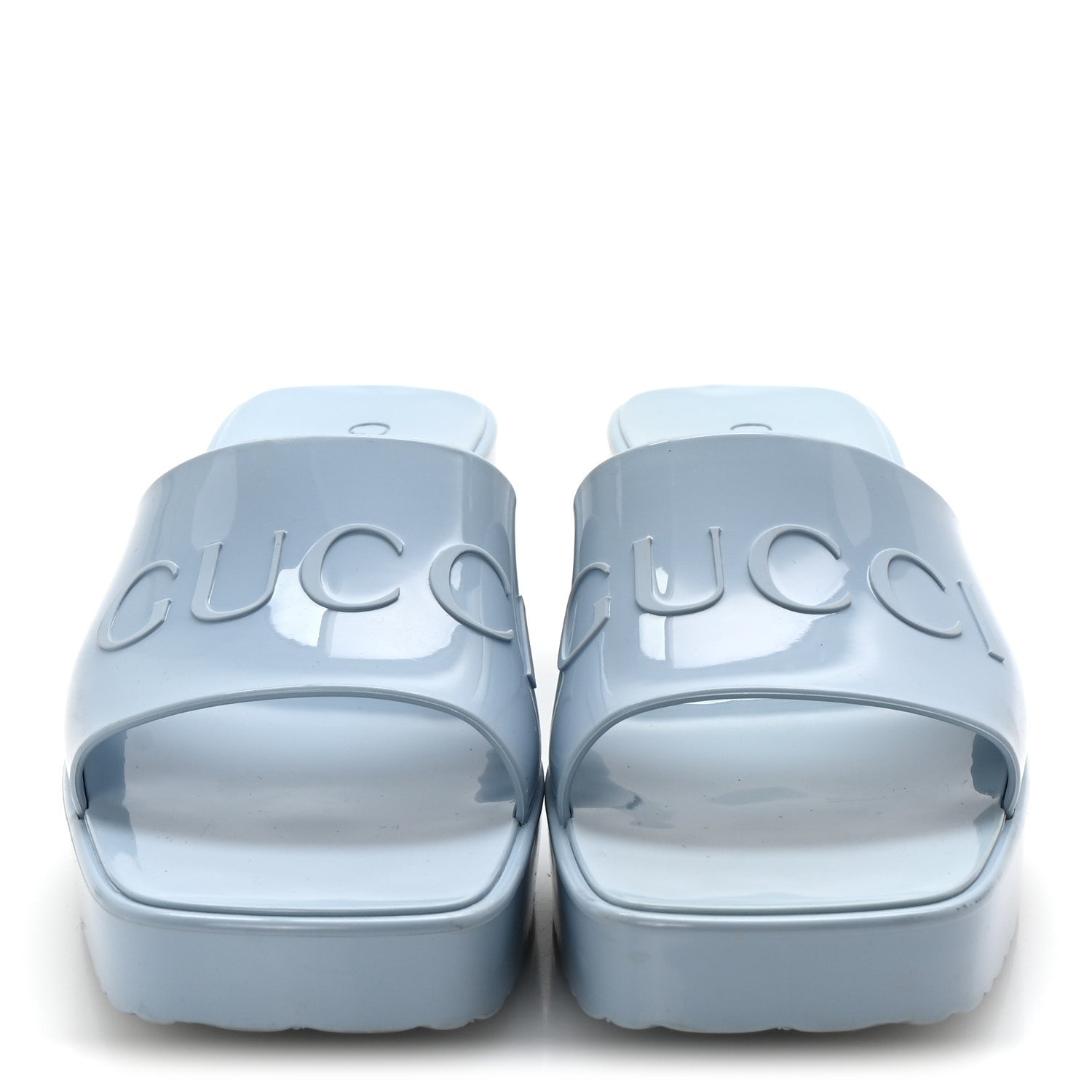 Gucci Rubber Gucci Logo Womens Platform 20/60mm Slide Sandals 36 Porcelain Light Blue 3 of 9