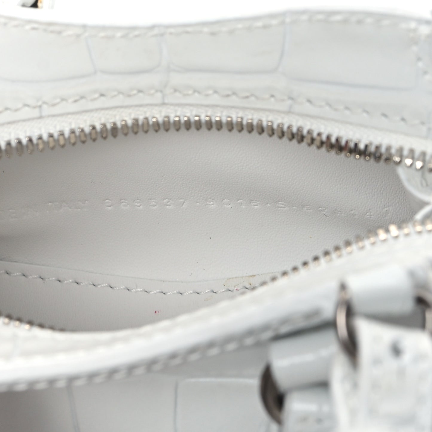 Extra Supple Calfskin Crocodile Embossed Neo Classic Silver Hardware Super Nano City Crossbody White