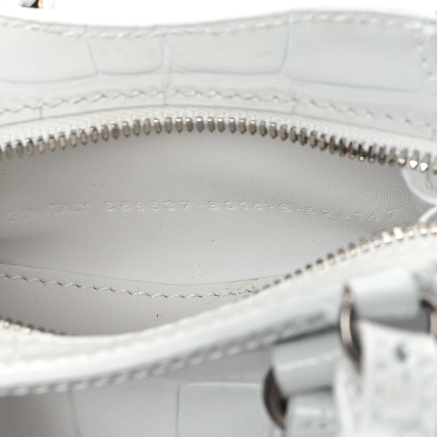 Balenciaga Extra Supple Calfskin Crocodile Embossed Neo Classic Silver Hardware Super Nano City Crossbody White 7 of 14