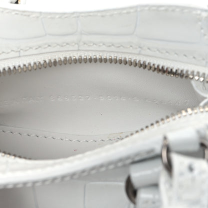 Balenciaga Extra Supple Calfskin Crocodile Embossed Neo Classic Silver Hardware Super Nano City Crossbody White 7 of 14