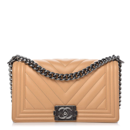 Chanel Lambskin Chevron Quilted Medium Boy Flap Beige 1 of 10
