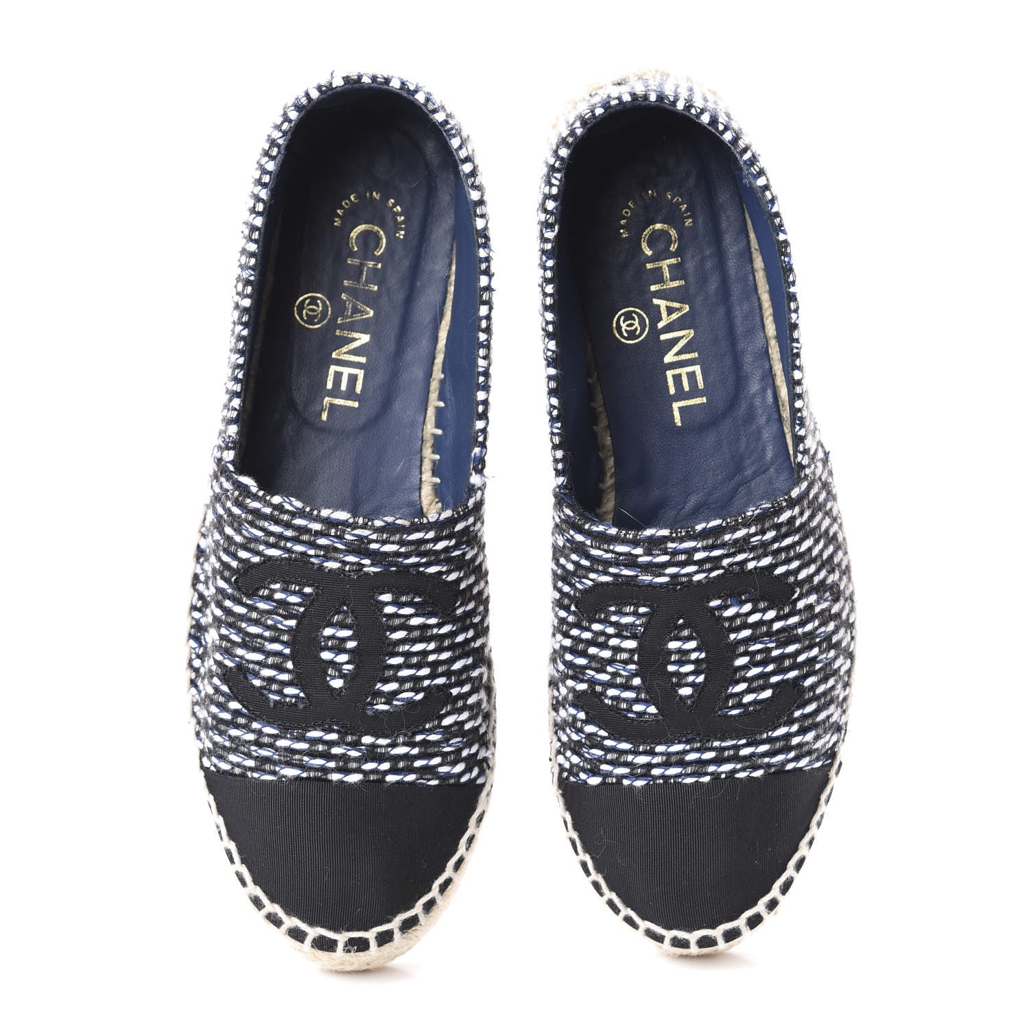 Chanel Tweed Grosgrain CC Espadrilles 36 Black Navy White 5 of 11
