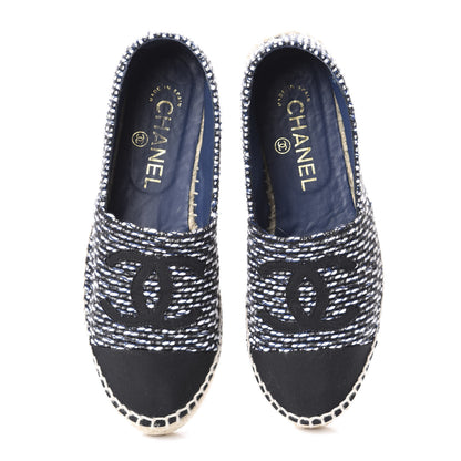 Chanel Tweed Grosgrain CC Espadrilles 36 Black Navy White 5 of 11