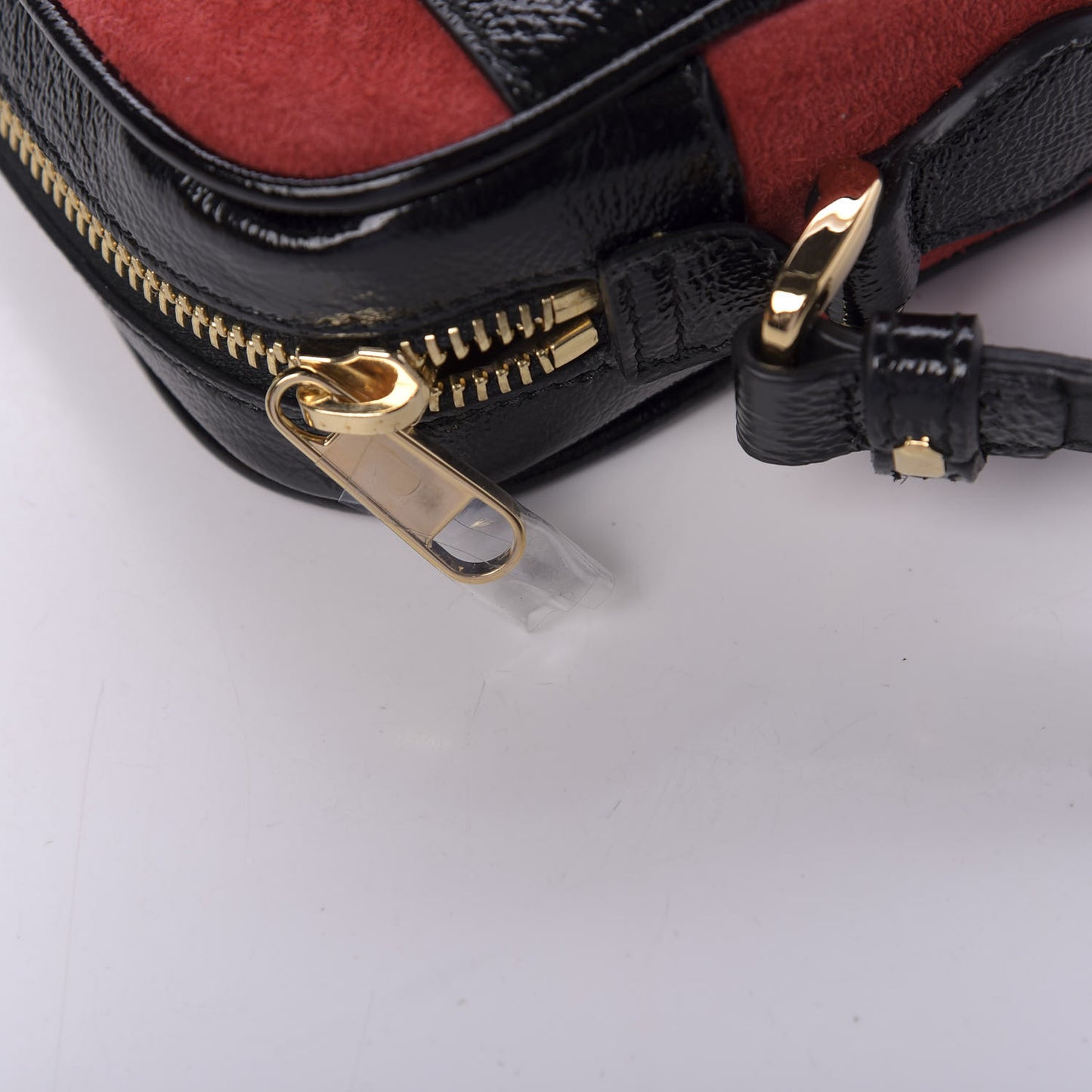 Suede Patent Web Mini Ophidia Shoulder Bag Red