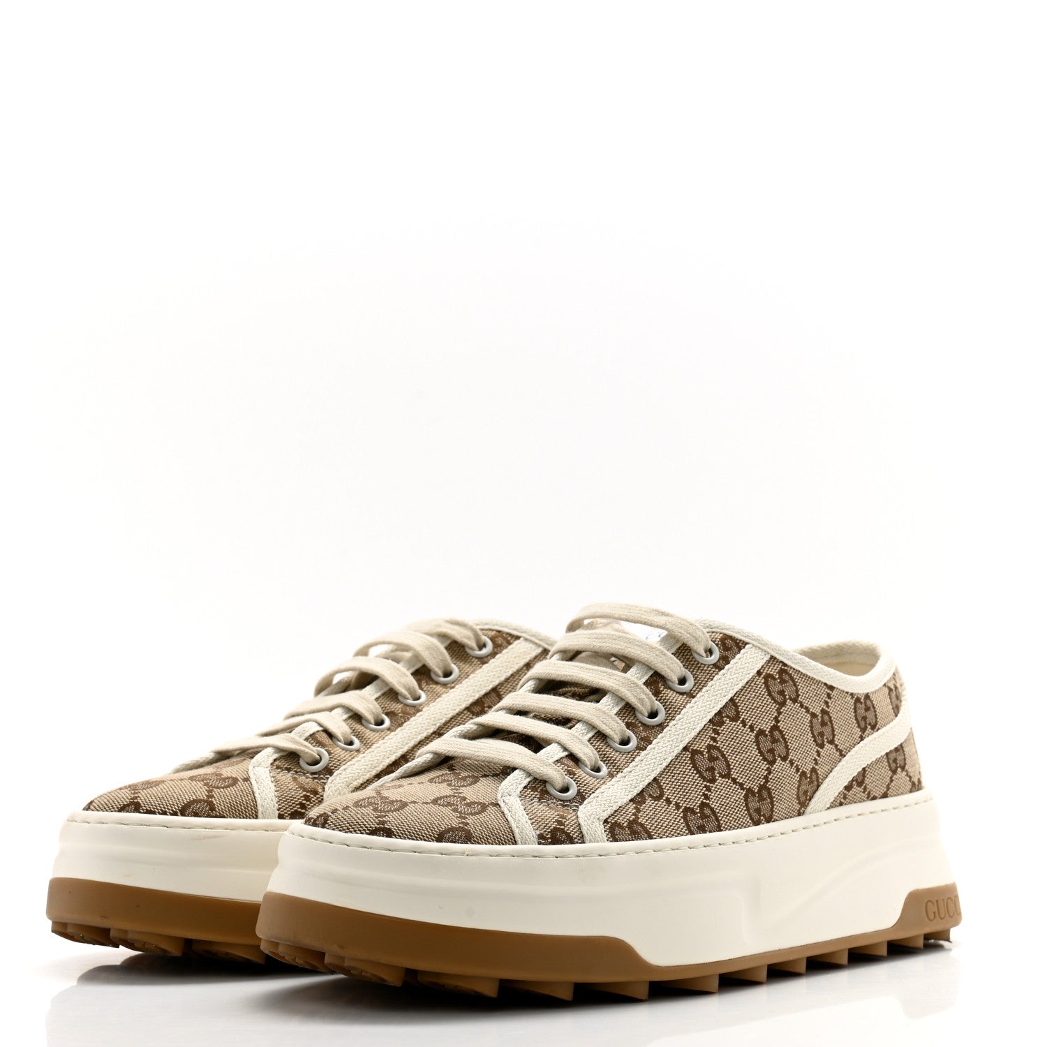 Gucci GG Monogram Womens 1977 Tennis Platform 52mm Sneakers 39 Beige Ebony Mystic White 3 of 9