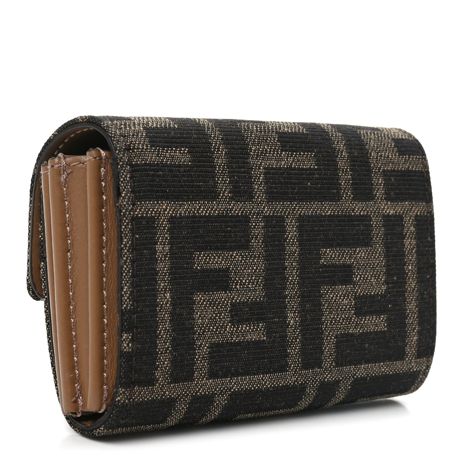 Fendi Fabric Jacquard FF 1974 Flap Card Holder Tobacco Moro 3 of 8