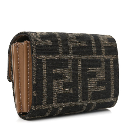 Fendi Fabric Jacquard FF 1974 Flap Card Holder Tobacco Moro 3 of 8