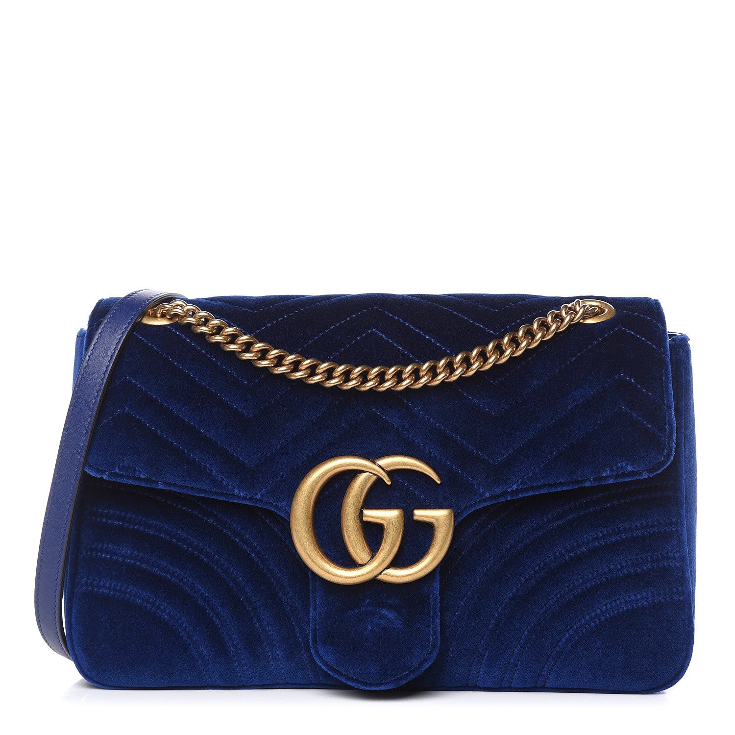 Gucci Velvet Matelasse Medium GG Marmont Shoulder Bag Cobalt Blue 1 of 10
