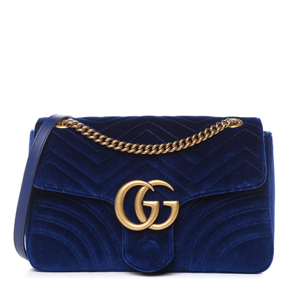 Gucci Velvet Matelasse Medium GG Marmont Shoulder Bag Cobalt Blue 1 of 10