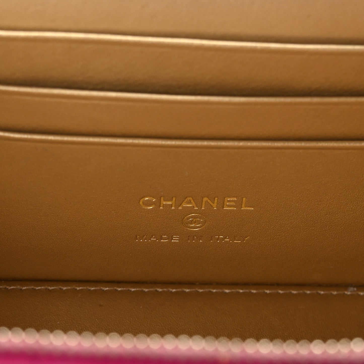 Lambskin Quilted Small Pearl Crush Vanity Case With Chain Fuchsia