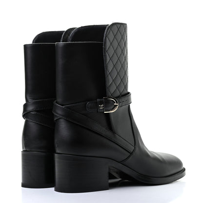 Chanel Calfskin Quilted CC Boots 37.5 Black 4 of 11