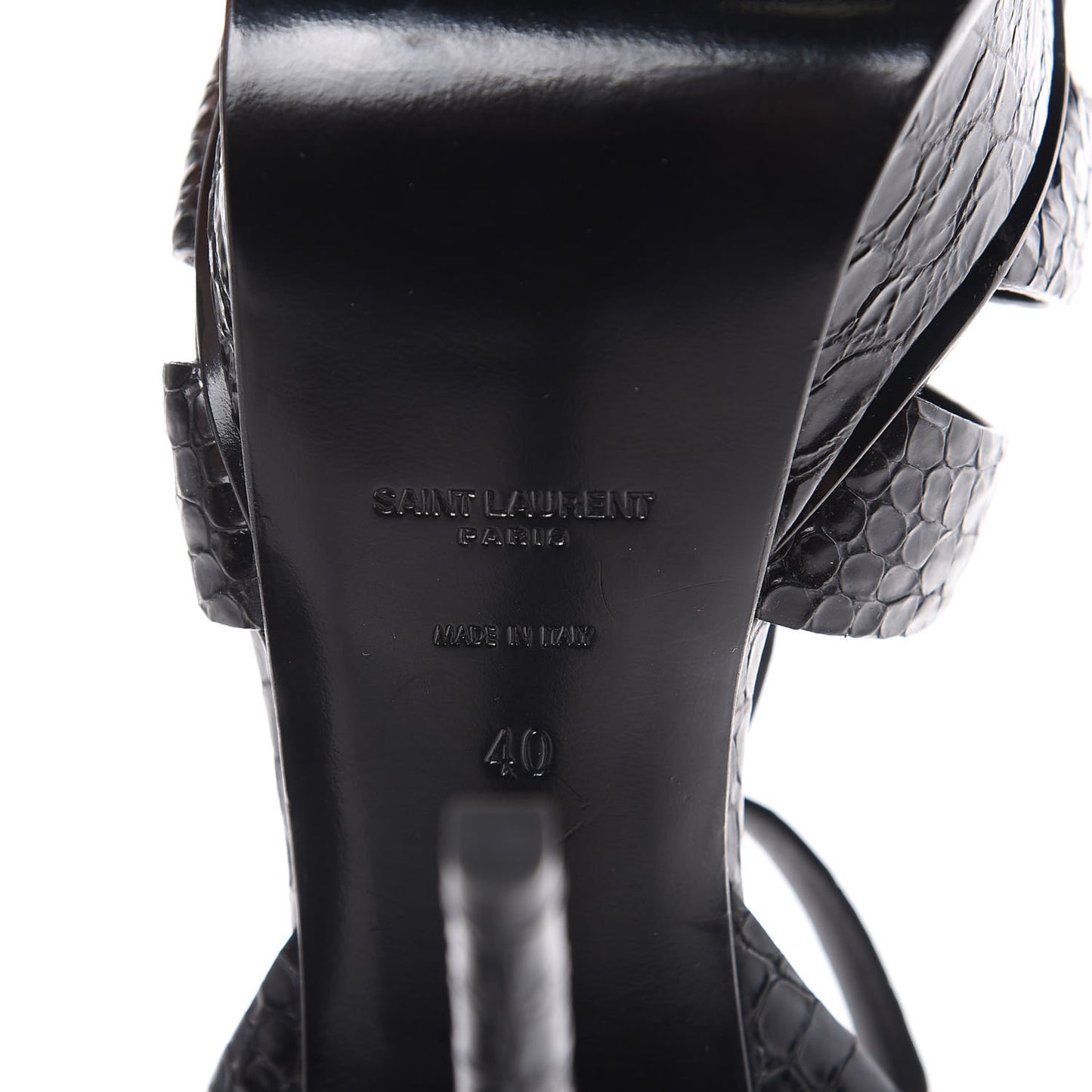 Calfskin Crocodile Embossed Tribute 105 Platform Sandals 40 Black