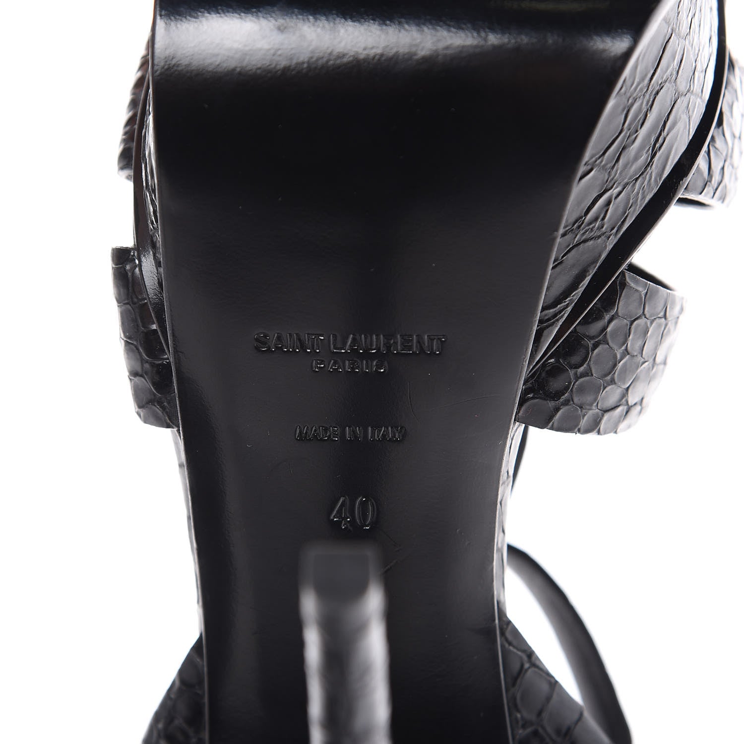 Saint Laurent Calfskin Crocodile Embossed Tribute 105 Platform Sandals 40 Black 6 of 11