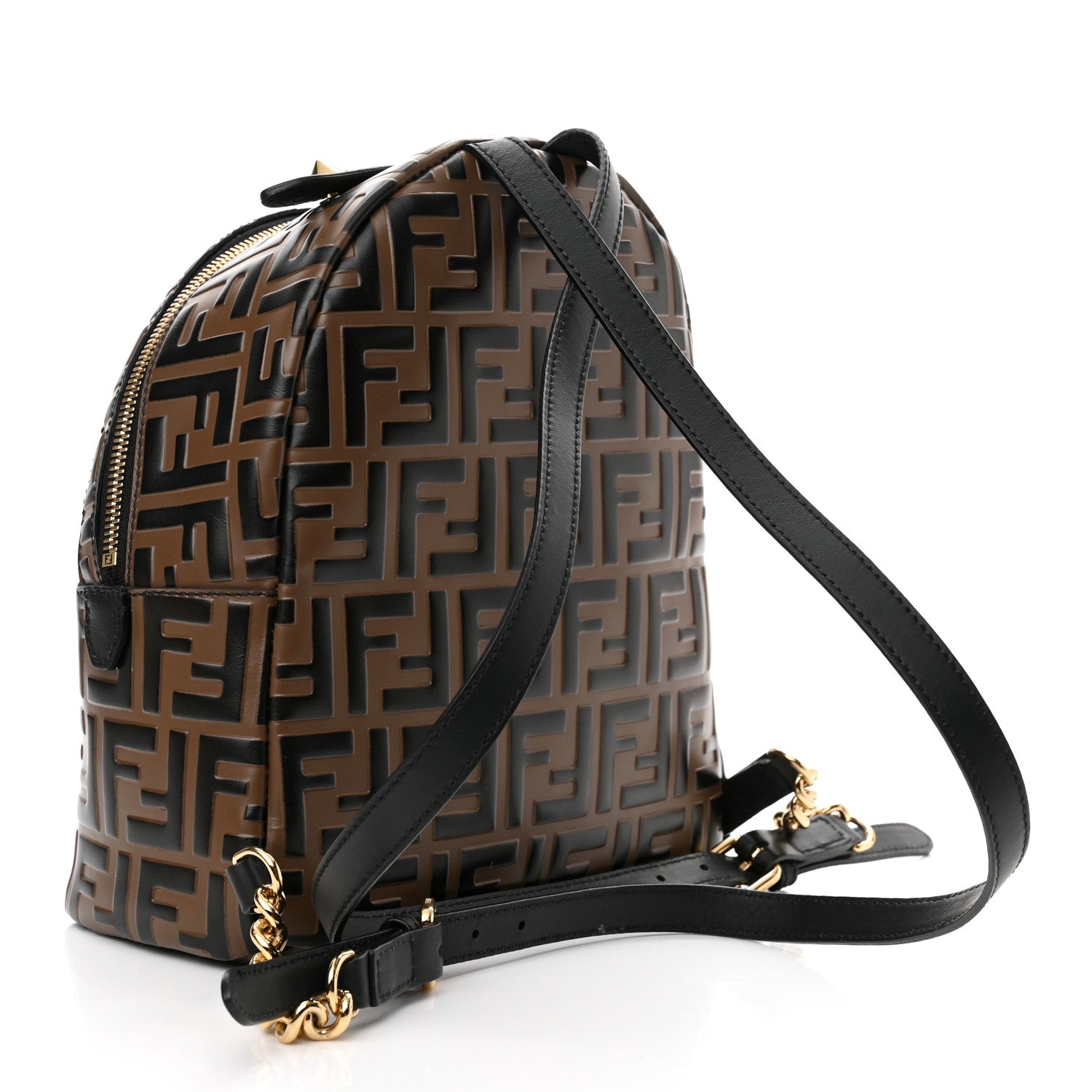 Fendi Vitello Bi-Color FF 1974 Embossed Mini Backpack Maya Black 3 of 9