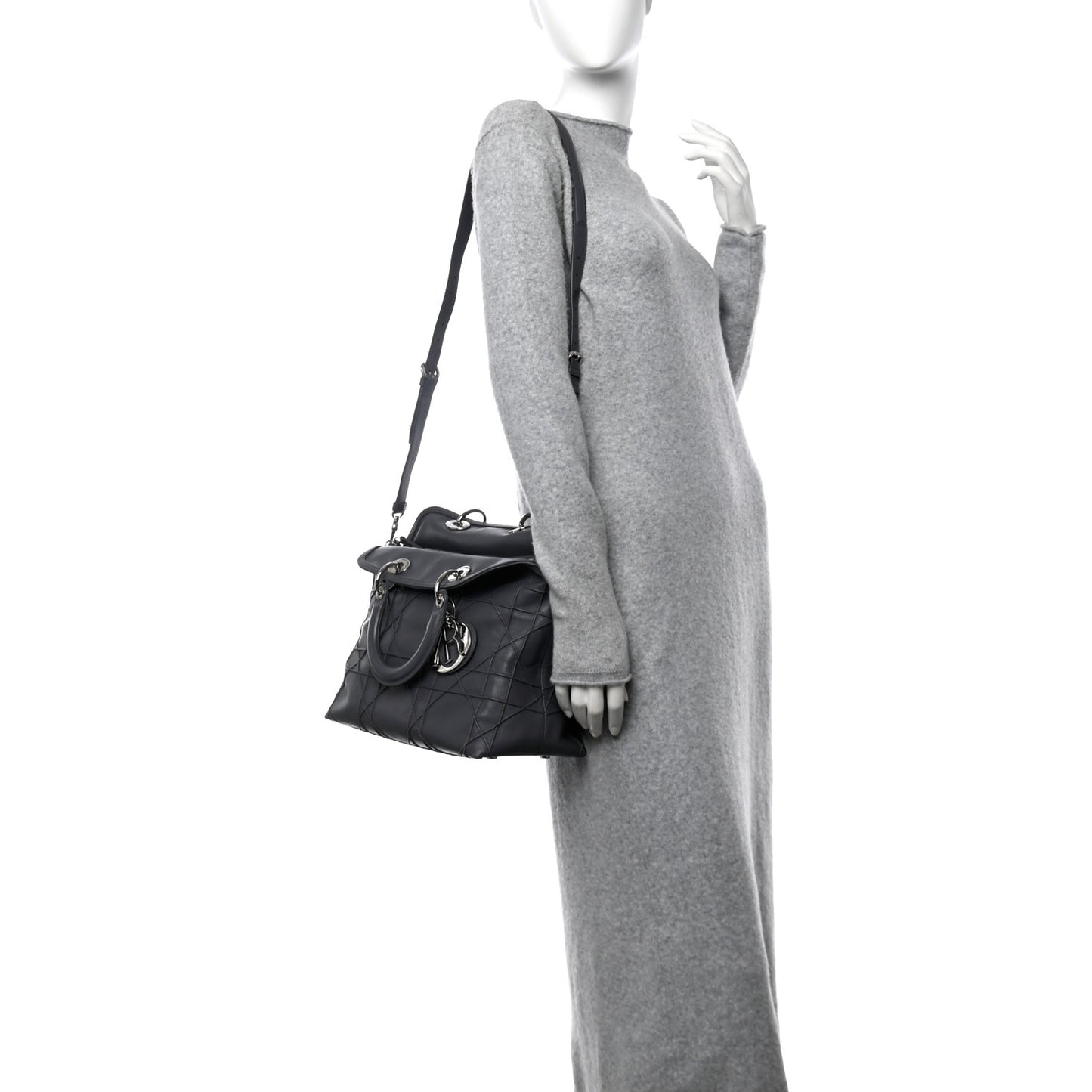 Lambskin Cannage Medium Granville Tote dARK Grey