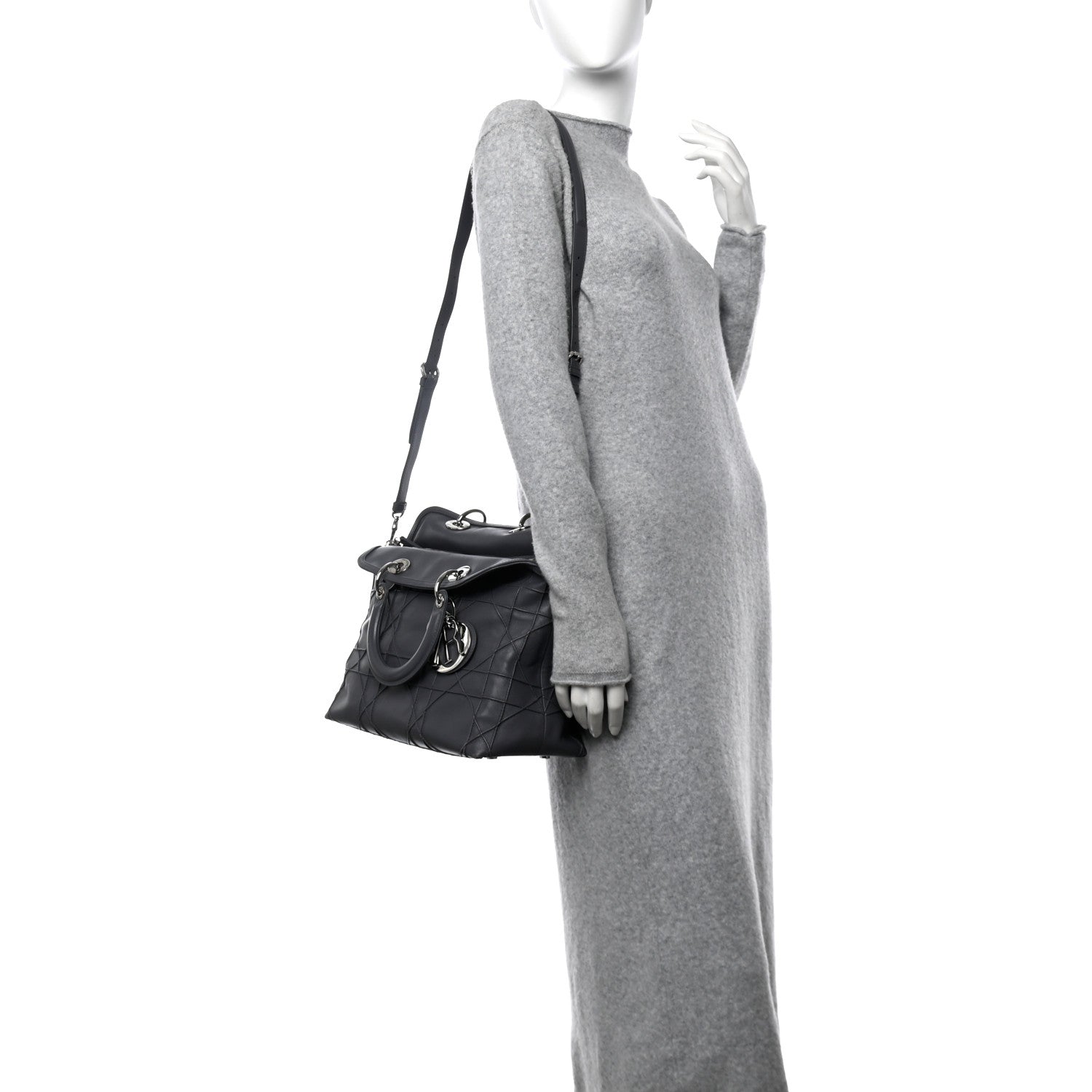 Christian Dior Lambskin Cannage Medium Granville Tote dARK Grey 2 of 14
