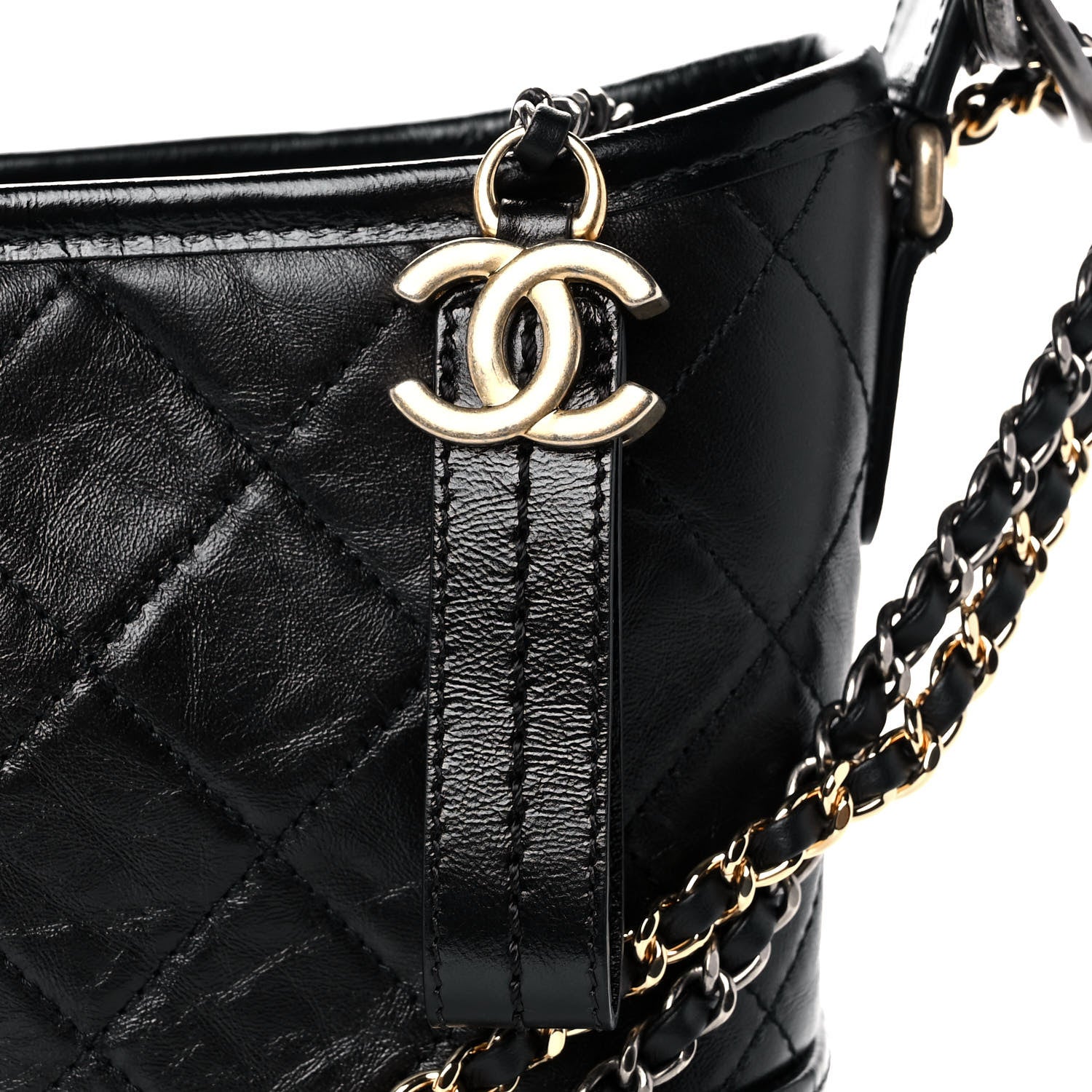 Chanel Aged Smooth Calfskin Quilted Medium Gabrielle Logo Hobo Black 7 of 10