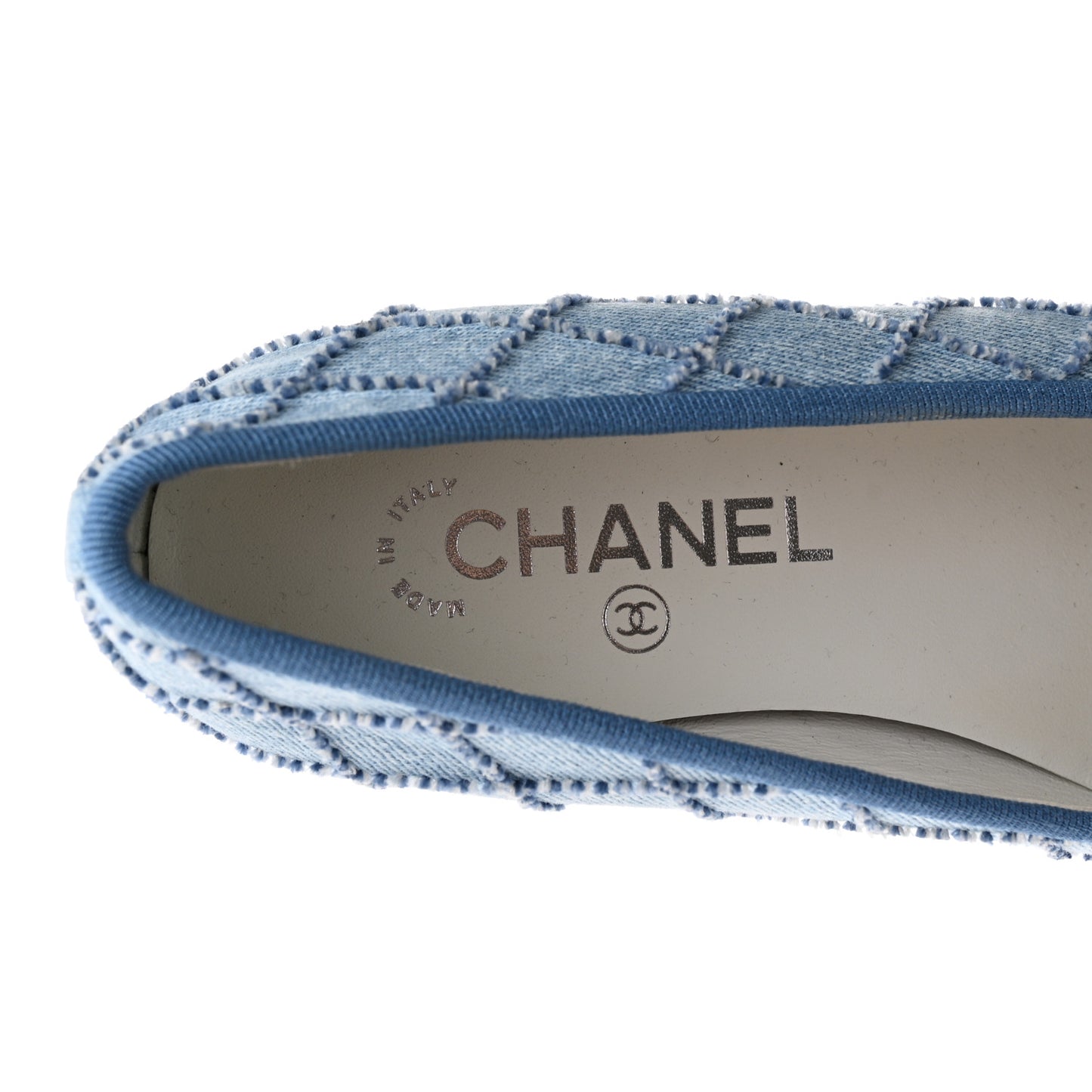 Denim Embroidered Grosgrain CC Cap Toe Ballerina Flats 37 Blue Black