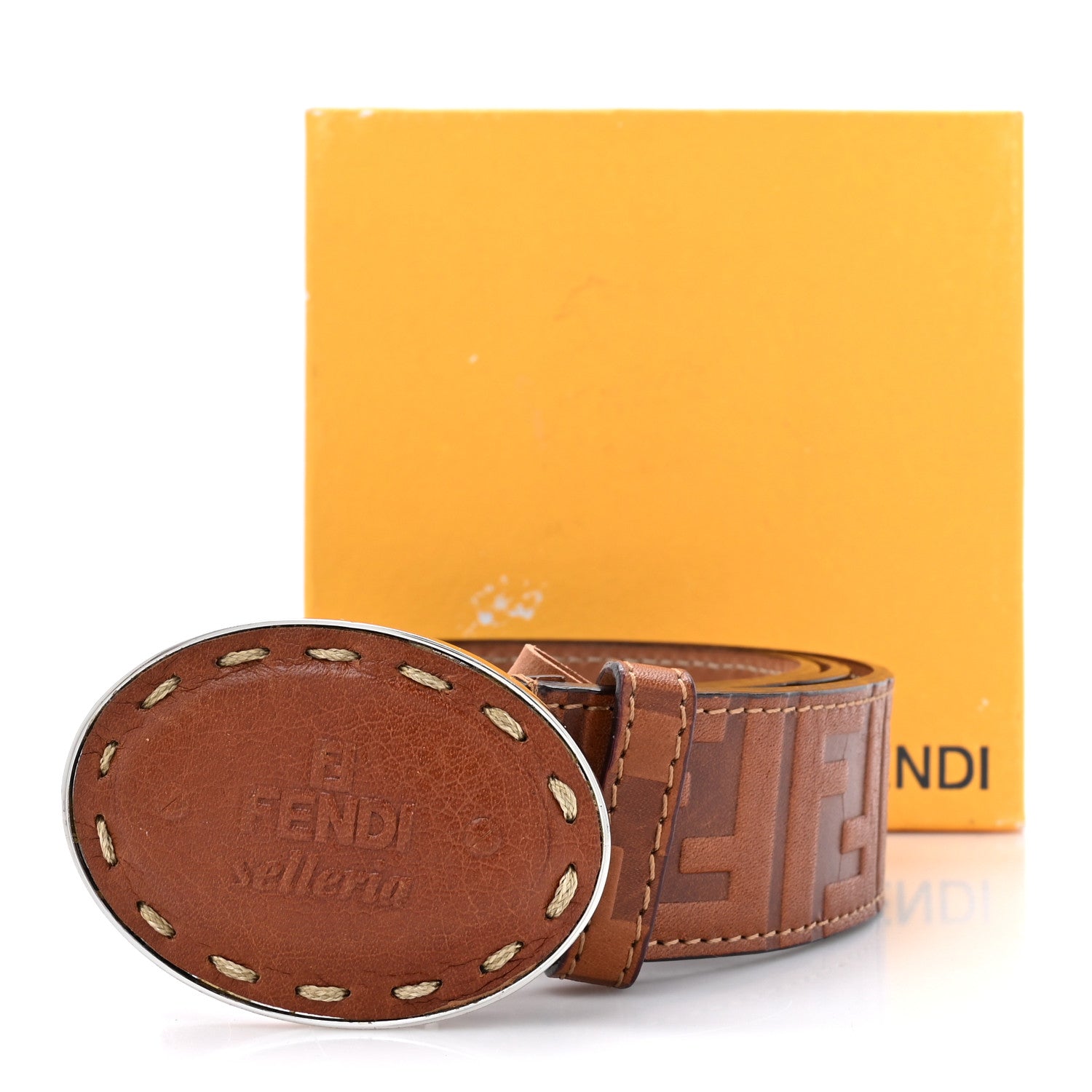 Fendi Cuoio Romano Selleria FF logo Belt 95 32 Brown 6 of 6