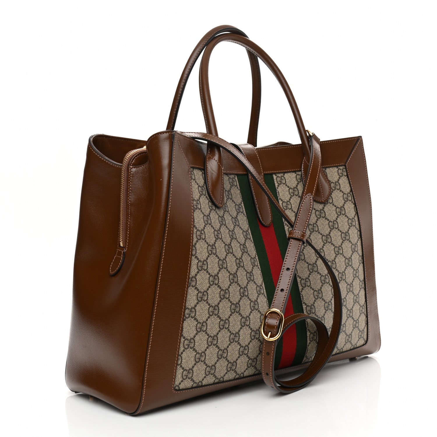 Gucci GG Supreme Monogram Azalea Calfskin Web Large Jackie 1961 Tote Beige Ebony Brown Sugar 3 of 16